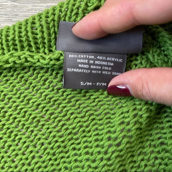 WOODEN SHIPS Women's Green Open Knit Long Sleeve Pullover Sweater Small/Medium - Picture 11 of 11